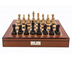 Dal Rossi Italy Chess Box Walnut Finish 20" with compartments with Dark Cherry and Box Wood Finish 101mm Double Weighted Chess Pieces