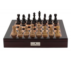 Dal Rossi Italy Chess Box Mahogany Finish 20" with compartments with Dark Cherry and Box Wood Finish 101mm Double Weighted Chess Pieces