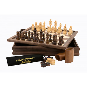 Flip Top Chess, Checkers, Backgammon. 14' with Walnut Finish -0
