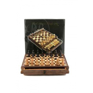 Dal Rossi Italy Walnut Wooden Chess & Checkers Set 15" with drawers-0