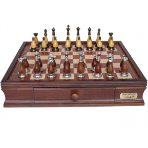 Dal Rossi Italy Metal & Wooden Staunton Chess Set with 40cm Chessbox with drawers - 2036DR-0