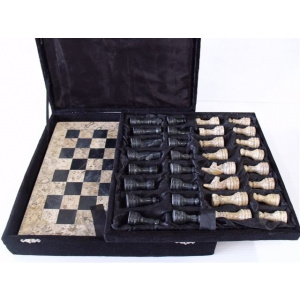 16" Fossil & Black Onyx Chess Set -0