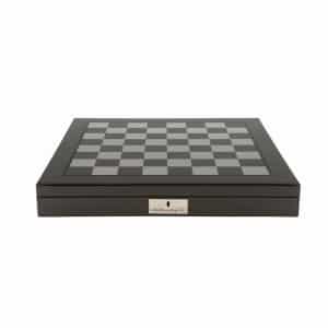 Dal Rossi Italy Carbon Fibre Shiny Finish Chess Box 16” with Black and White Chess Pieces-1390