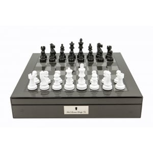 Dal Rossi Italy Carbon Fibre Shiny Finish Chess Box 16” with Black and White Chess Pieces-0