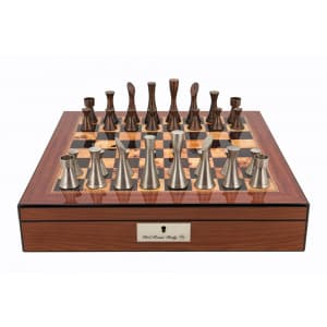 Dal Rossi Chess set Contemporary Walnut Finish Chess Box 16” with compartments-0