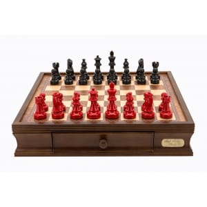 Dal Rossi Italy chess box with drawers 16” With French Lardy Black/Red 85mm Chessmen - L4870DR-0
