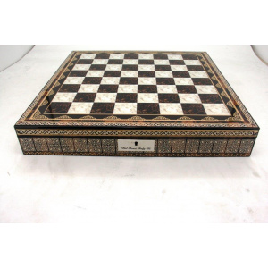 Dal Rossi Italy Chess Box Mosaic Finish 20" with compartments with Copper / Bronze Finish 101mm Double Weighted Chess Pieces-1995