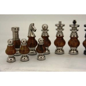 Dal Rossi LARGE Metal Wood Chess Set With Two Drawers 20" Walnut Finish-1974
