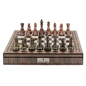 Dal Rossi Italy Chess Box Mosaic Finish 20" with compartments with Copper / Bronze Finish 101mm Double Weighted Chess Pieces-2103