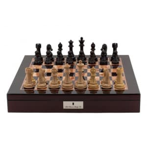 Dal Rossi Italy Chess Box Mahogany Finish 20" with compartments with Dark Cherry and Box Wood Finish 101mm Double Weighted Chess Pieces-0