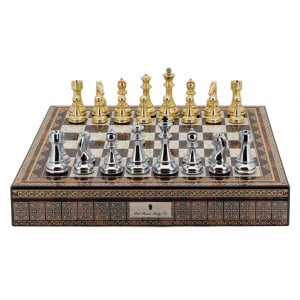 Dal Rossi Italy Chess Box Mosaic Finish 20" with compartments with Gold and Silver Titanium Finish 101mm Double Weighted Chess Pieces PLEASE NOTE CHESS PIECES ARE GOLD AND SILVER-0