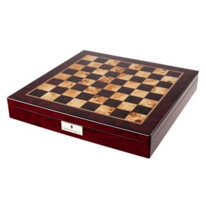 Dal Rossi Italy Chess Box Mahogany Finish 20" with compartments Bronze & Copper 101mm Double Weighted Chess Pieces-2079