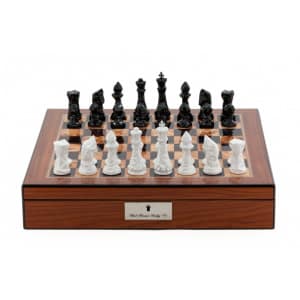 Dal Rossi Chess Set With Diamond-Cut Black & White 85mm Chessmen on Walnut Finish Chess Box 16” with compartments-0