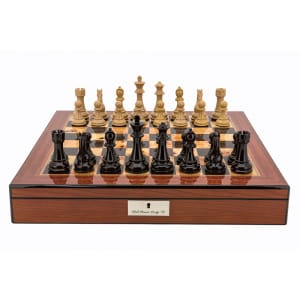 Dal Rossi Italy Chess Box Walnut Finish 20" with compartments with Dark Cherry and Box Wood Finish 101mm Double Weighted Chess Pieces-0